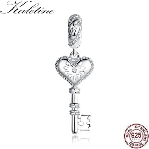 KALETINE 925 sterling silver Key Heart Charms for Jewelry Making Fit Original Necklace Bracelet Christmas Charms 2020