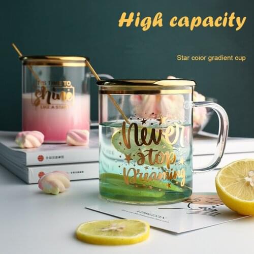 High capacity colorful Glass Mug Transparent Mugs Milk Tea Coffee Juice Water Cup Home Office Drinkware Lovers Gifts 1PC