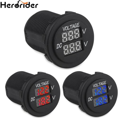 LED Digital Dual Voltmeter For Motorcycle Car Boat AUX Main Voltage Gauge Battery Monitor Panel Auto Round Voltmeter Tester