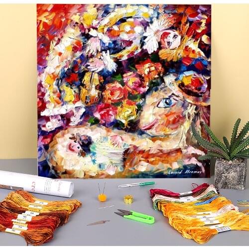 Oil Style Air Clown Printed Fabric 11CT Cross Stitch Complete Kit Embroidery DMC Threads Handiwork Hobby Different