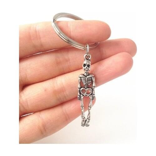 Vintage Personality Metal Skull Human Skeleton Keychain for Men Women Gothic Punk Key Chain Rock and Hip Hop Jewelry