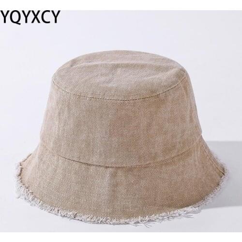 YQYXCY Bucket Hat Women Summer Spring Washed Cowboy Cloth Tassel Bob Fisherman Hat Cap Casual Vintage Gorro Hip Hop Panama K Pop