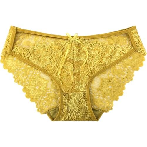 Womens underwear ribbon hollow sexy lace bow girls breathable comfortable high elastic waist 3256