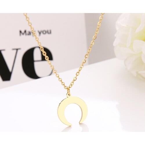 CACANA Stainless Steel Necklace For Women Moon Crescent Choker Chain Pendant Gold Necklaces Engagement Jewelry
