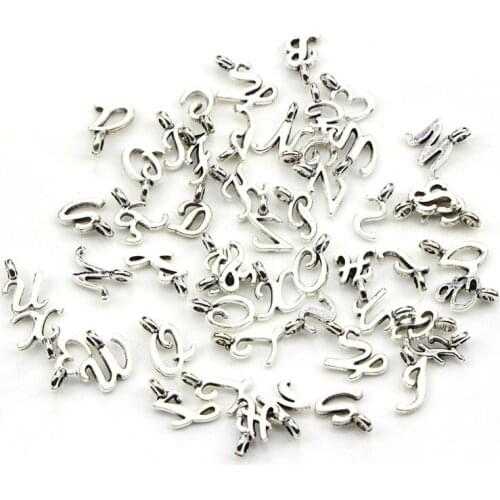Julie Wang 52PCS A-Z Zinc Alloy Letters Charms Antique Silver Color English Alphabets Pendant Bracelet Jewelry Making Accessory