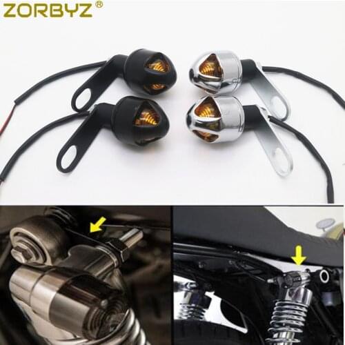 ZORBYZ Motorcycle Black/Chrome LED Bullet Turn Signal Light With Rear Shock Bracket Relocater Holder For Cafe Racer Custom