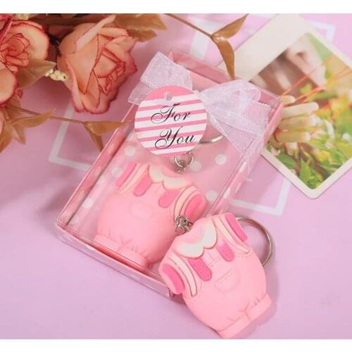 10pcs pink & Blue Cute Key Ring keychain with box boy Baby Shower Favors And Gifts For Guest girl kids birthday party gift