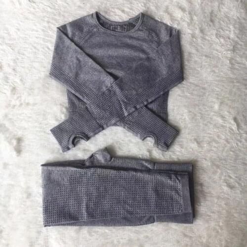 2PCS Vital High Waist Energy Seamless Leggings With Gym Workout Clothes Long Sleeve Fitness Crop Top Women Yoga Set Sport Suit