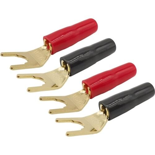 4Pcs Gold-plated U/Y Type Banana Plug Audio Speaker Wire Banana Connector With Plastic Handle Case