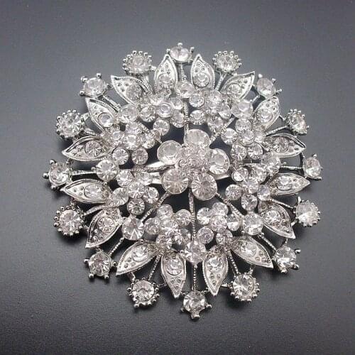 68MM 2016 Trendy Fashion New Large Charming Floral Rhinestone Brooch Pin For Wedding , Item No.: BH7376