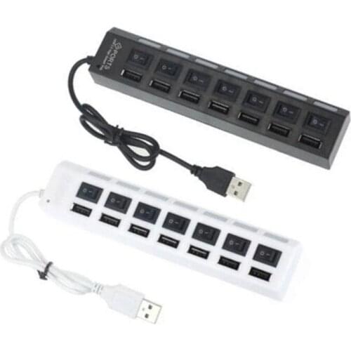 7 Ports USB Hub LED USB 2.0 Adapter Hub Power Multi Usb Splitter with on/off Switch or EU / US Power Adapter For PC Laptop