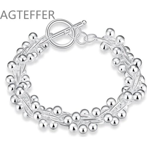 AGTEFFER 925 Sterling Silver Grape Beads Spherical Bracelet For Women Wedding Engagement Party Jewelry