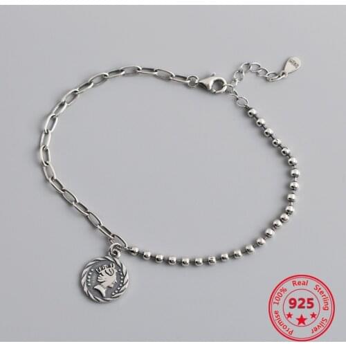 Promotional price S925 Sterling Silver Bracelet With Exquisite Portrait Tag Traditional Round Bead Chain Fashion Womens Jewelry
