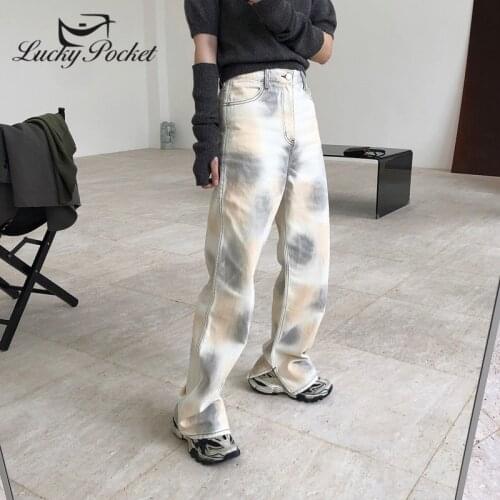 Women Spring Autumn Fashion New Loose Cotton Wide Leg Denim Pants Female Brand High Quality Tie Dye Pants Ladies Trousers ML333