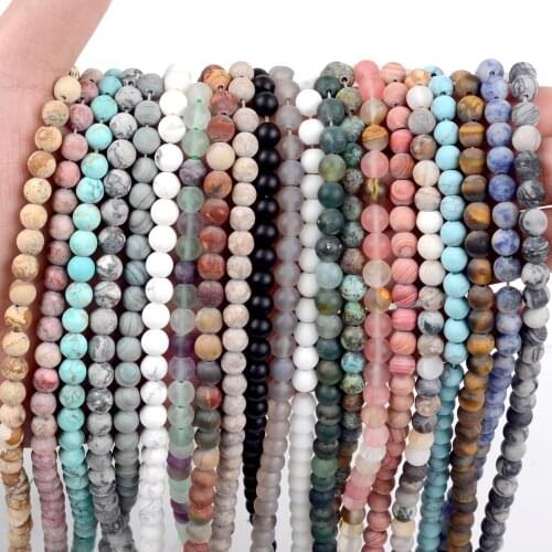 Natural Dull Polish Matte Stone Agates Turquoises Hematite Amazonite Beads For Jewelry Making Bracelet Round Loose Beads 4-12mm