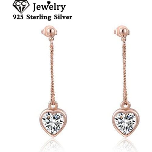 CC 18K Rose Gold Plated Drop Earring for Wemen Love Heart Dangle Earrings Accessories Party Fashion Jewelry Cubic Zircon CCE738