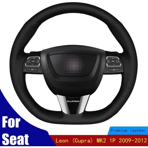 Hand-stitched Car Steering Wheel Cover Wear-resistant Black PU Artificial Leather For Seat Leon (Cupra) MK2 1P 2009-2012