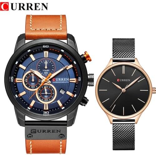 Curren 2PCS Lovers Set Watches Men Quartz Watch For Women Dress Wristwatch Top Brand Luxury Fashion Casual lovers Watch Set