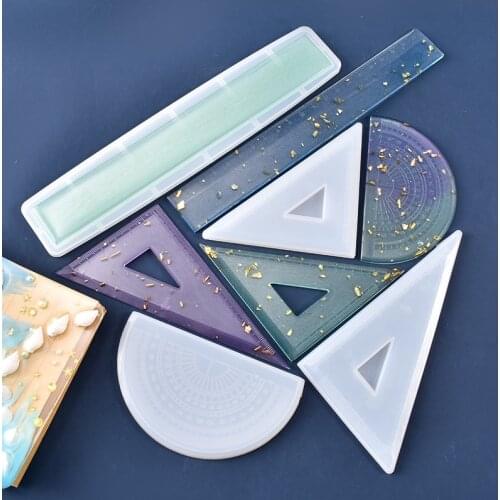 DIY Crystal Expoxy Resin Ruler Mold Geometry Maths Drawing Compass Stationery Rulers Silicone Molds Measurement Tool Supplies