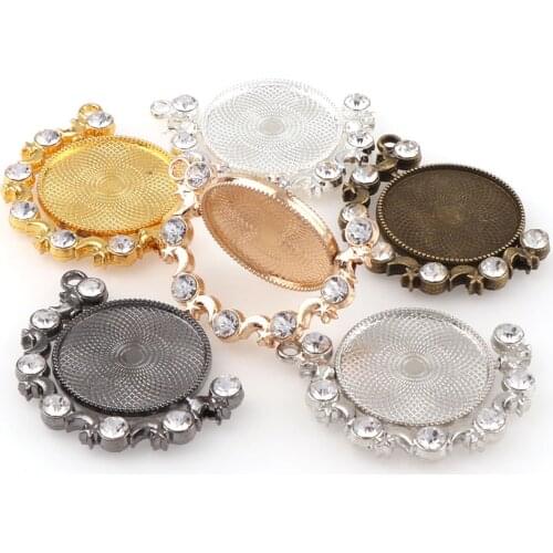3Pcs 6Colors 25mm Double Sided Rotatable With Diamond Cabochon Cameo Base Tray Blank Fit 25mm Cabochons Jewelry Making Findings