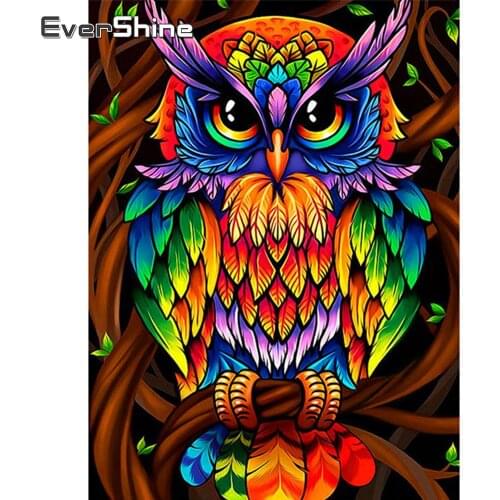 Evershine Full Square Round Diamond Painting Owl Cross Stitch Diamond Embroidery Animal Mosaic Rhinestones Pictures Home Decor