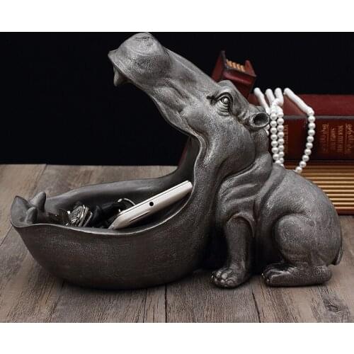 Creative resin hippo statue Storage Box home decor crafts room decoration vintage parlor candy key boxes ornament figurines gift