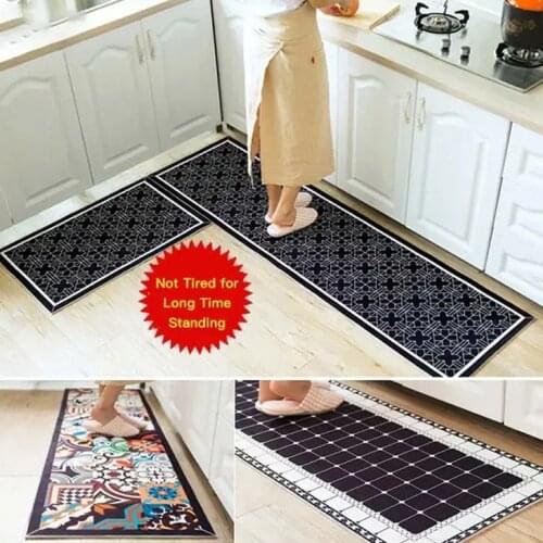 Kitchen Mat Floor Mats Waterproof Oil Proof Anti Skid Plaid PVC Carpet Home Balcony Corridor Decor Entrance Doormat