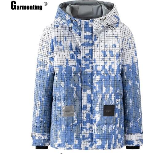 Garmenting Men Trend 2021 Fashion Hooded Top Cotton Coats Japanese Style Plaid Outerwear Print Winter Warm Jacket Mens Clothing