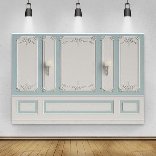 Laeacco Vintage White Blue Wall Desk Lamp Indoor Decor Vinyl Backdrop Photographic Background For Photo Studio Props Photocall