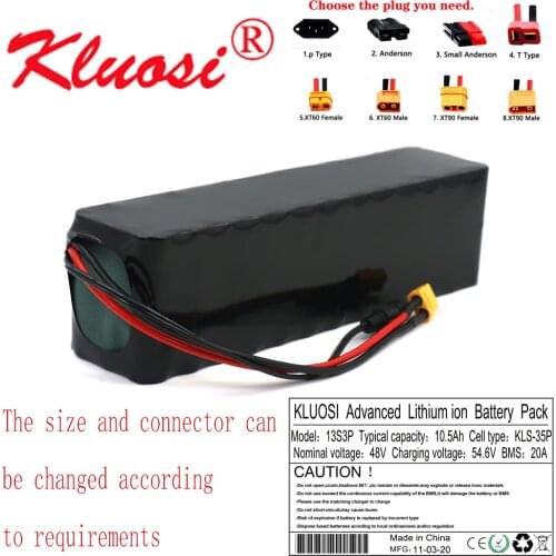 KLUOSI 13S3P 48V10.5Ah 10Ah 750W 54.6V Lithium Battery Pack with 20A BMS for Electric Scooter E-bike Electric Bicycle Scooter