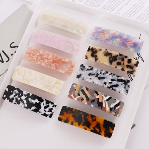 Fashion Geometric Rectangle Hair Clips Leopard Print Floral Barrettes Women Hairpins Bangs Clips Acetate Resin Hair Accessories