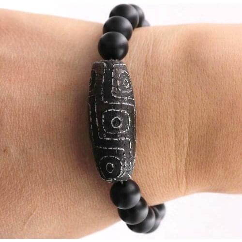 Natural Stone Agate Elastic Bracelet Tibetan Dzi Onyx Beaded Bracelets & Bangles Jewelry for Men Women