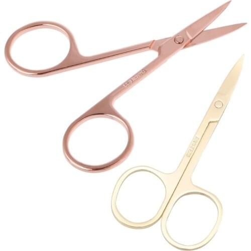 New 1pc Gold Makeup Scissor Eyelash Eyebrow Scissor Curved Head Manicure Beauty Scissor Nail Cuticle Tool Hair Remover Stainless