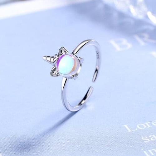New Exquisite Color Moonstone Unicorn Opening Rings For Women 925 Sterling Silver Jewelry Accessories Party Gifts SAR106