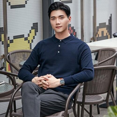 Autumn Mens Long Sleeve Top Knitted Polo Sweater Male Boys Navy Blue Sweaters Oversize Knitwear 3xl Cotton Casual Pullover Men