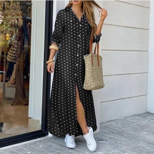 Maxi Dress Women 2021 Female Striped Vestidos Casual Lapel Sundress ZANZEA Autumn Vintage Shirt Dress Holiday Robe
