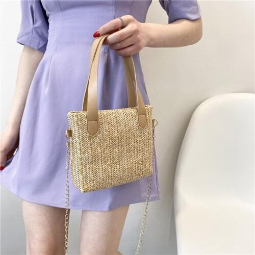 Spring and summer new Mori pastoral style woven handbag beach travel straw womens bags shoulder messenger small square bag