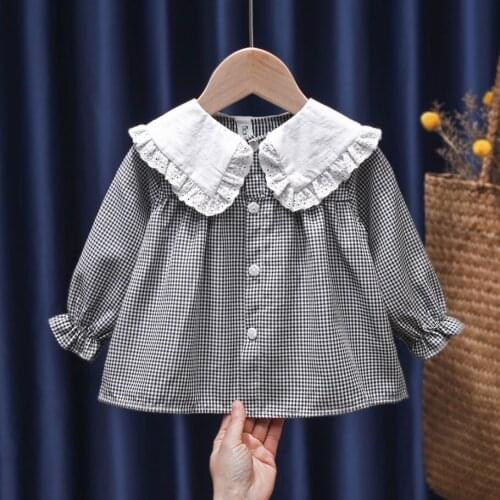Spring Autumn Kids Plaid Shirt Baby Girls Cotton Long Sleeve Blouses Toddler Infant Sweet Casual Shirts Children Clothing