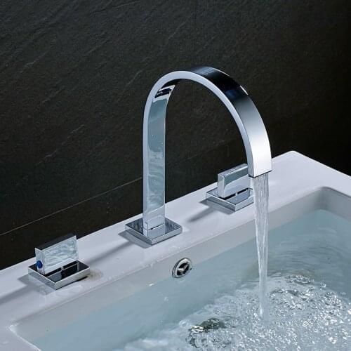 Shinesia Bathroom Basin Faucet Dual Handle Wash Crane Deck Mounted Hot and Cold Water Mixer Tap for Vessel Sink