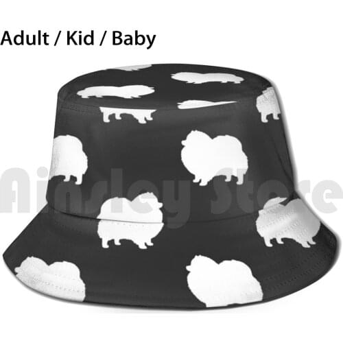 White Pomeranian Silhouette ( S ) Sun Hat Foldable UV Protection Pomeranian White Pomeranian Pom Dog Pets Animals Pommy