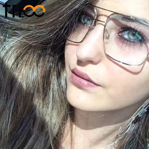 TRIOO Transparent Women Glasses Clear Color Lens Oculos grau Fashion Square Eye Glasses Frames New Metal Spectacles