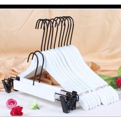 10 pcs/lot White Solid Wood Garment Hangers Hotel Clothing Store Non-slip Wooden Clothing Hanging Without Wrinkle