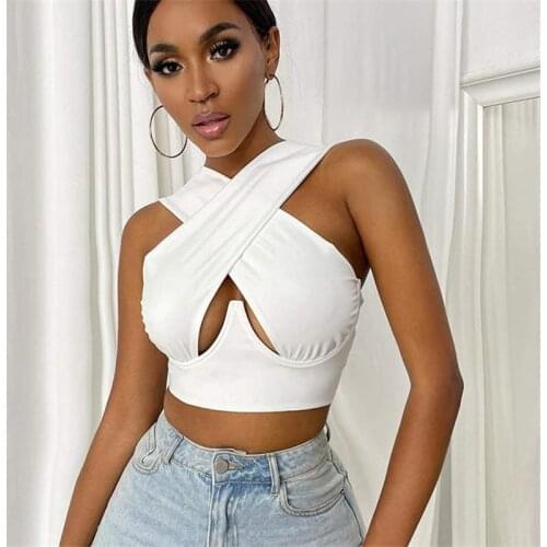 Dourbesty Women Criss Cross Tank Tops Sexy Cutout Front Crop Tops Party Club Streetwear Summer Large Cup Lady Bustier Tops Hot