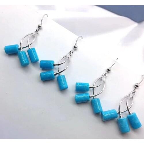 202010 rare nature American Turquoise Sleeping Beauty Cylindrical Keg earring heart Earrings Geometric Small Retro Ethnic Style