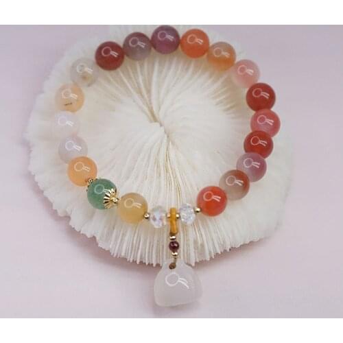 Vintage Lotus Flower Chalcedony Pendant Natural Agate Green Crystal Ethnic Beaded Bracelets for Women Female Fine Jewelry YBR501