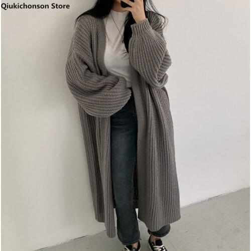 Thick Autumn Winter Long Cardigan Knit Women 2021 Korean Vintage Lantern Sleeve Sweater Cardigan Coat Gardigan pull femme