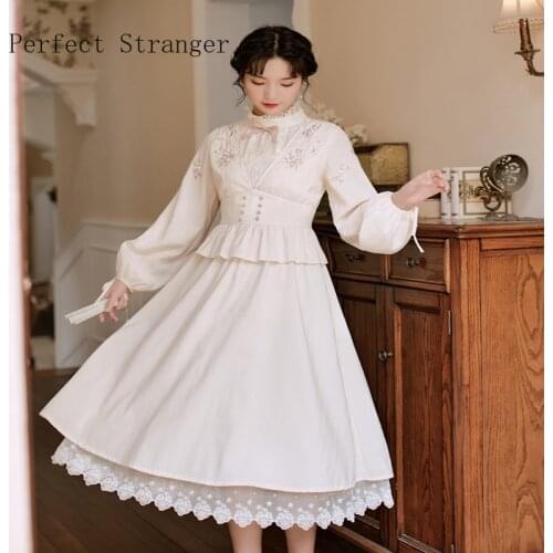 2021 Autumn New Arrival Elegant Korean Round Collar Flower Print Long Sleeve Women Chiffon Long Dress