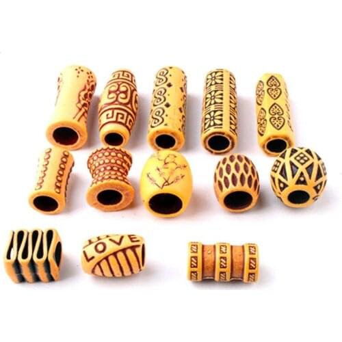 10 pcs Fashion Wooden Retro Braid Fear Lock Beard Big Hole Bead Ring Tube Modeling Tool Accessories Braiding Hair Hair Rope
