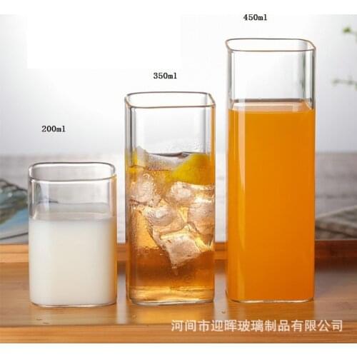 250ml Clear glass cup Creative square heat-resistant Drinkware set Modern minimalist style Juice coffee Milk Mug Ice Beer cup