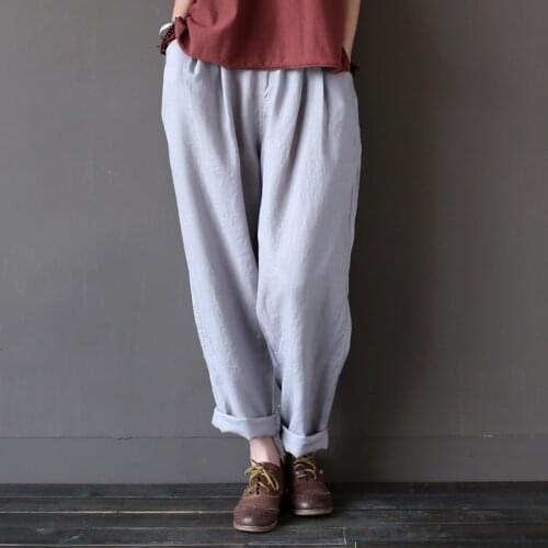 Women New Spring summer Casual Harem Pants 2016 National Literary Brief Mori Girl Linen Loose Bottom solid elastic Roll-ups